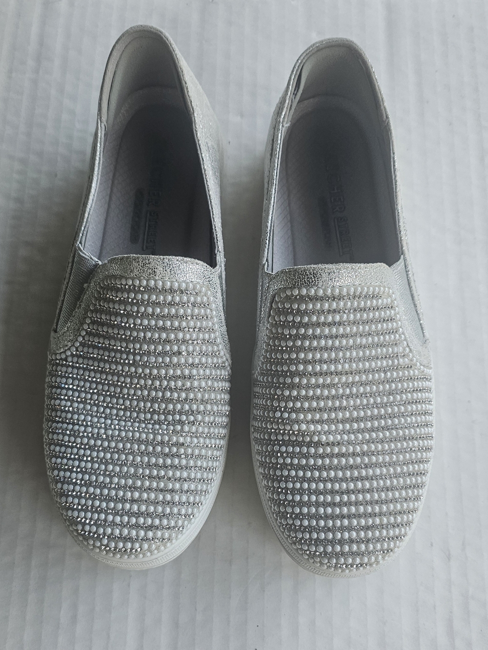 Skechers Silver Crystal-Embellished Slip-On Sneakers